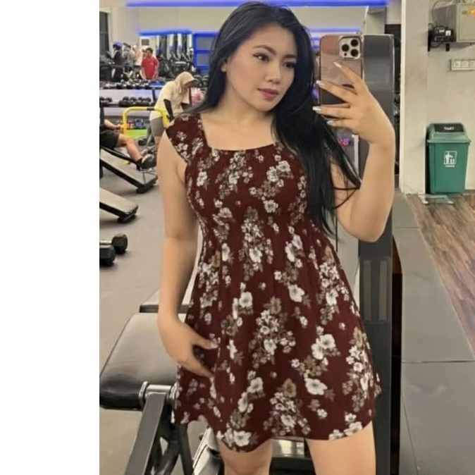 Dress Kerut Pendek Gaun wanita dewasa body langsing