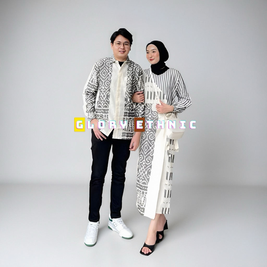 Couple Tenun Lurik Marline Monokrom Premium Sarimbit Modern Elegan White series
