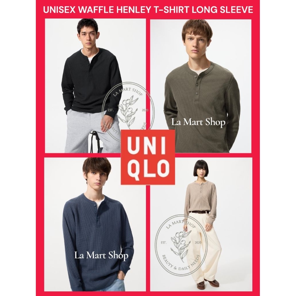 UNIQLO Waffle Henley T-Shirt Long Sleeve Unisex / T-Shirt Waffle Uniqlo
