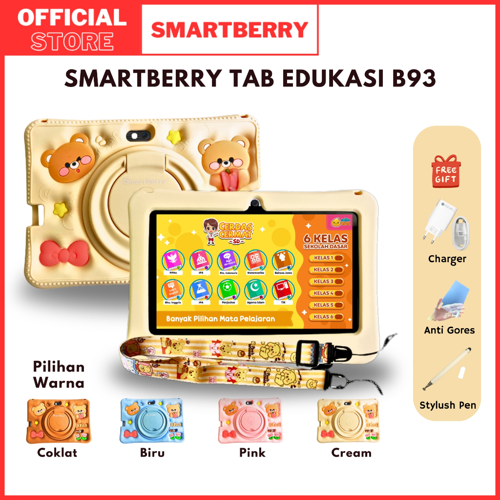 SMARTBERRY KIDS STUDY TAB B93 tab 4/128GB / Anak / 7 Inch /PC / Android 14 / 4/128 GB / 2Camera / Bl