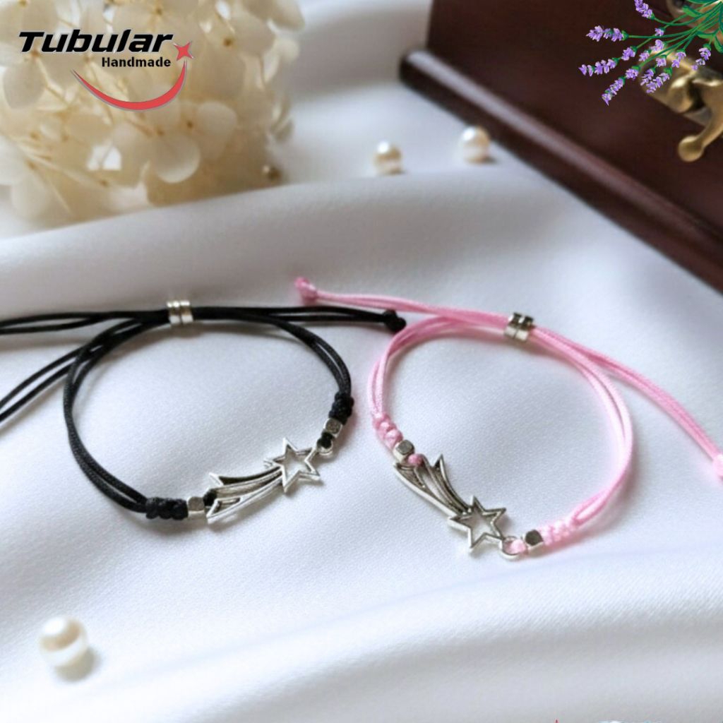 PULSERA 2pcs Gelang Couple Bintang Unisex Adjustable Gelang Pasangan Ber 3 Motif Bintang Jatuh Shoot
