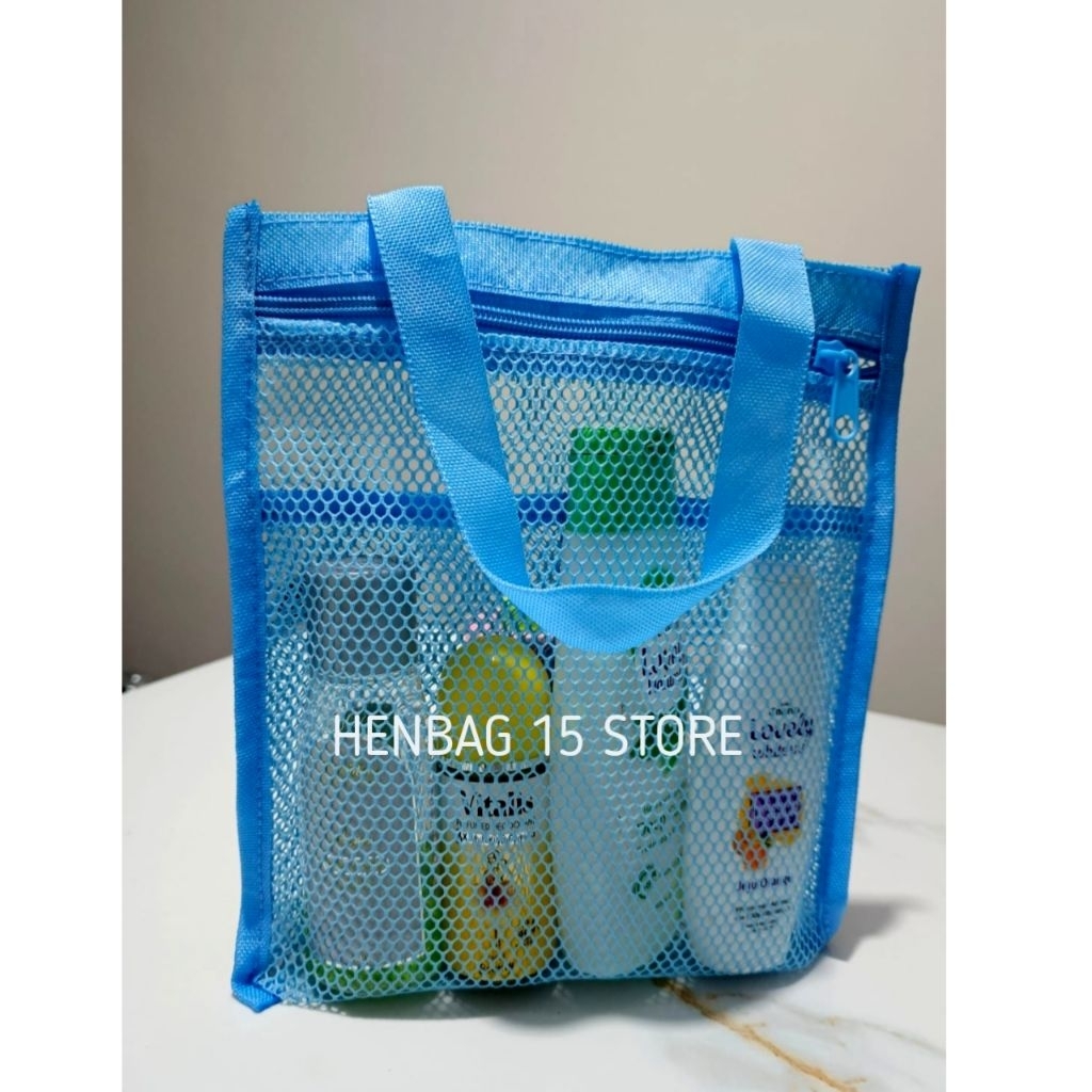 Tas Jaring Tempat Sabun Mandi Pouch Travelling Pria Wanita Bahan Tebal Hitam Transparan