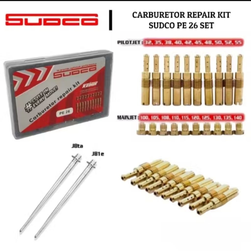 pilot jet mainjet pe 24 pe 26 pe 28 sudco PJ MJ set karburator carburetor karbu repair kit