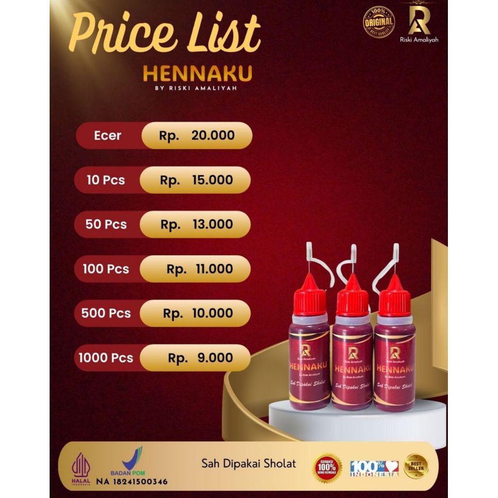 ISI 50 BOTOL HENNAKU PACCI HALAL MAKASSAR / GROSIR HENNAKU