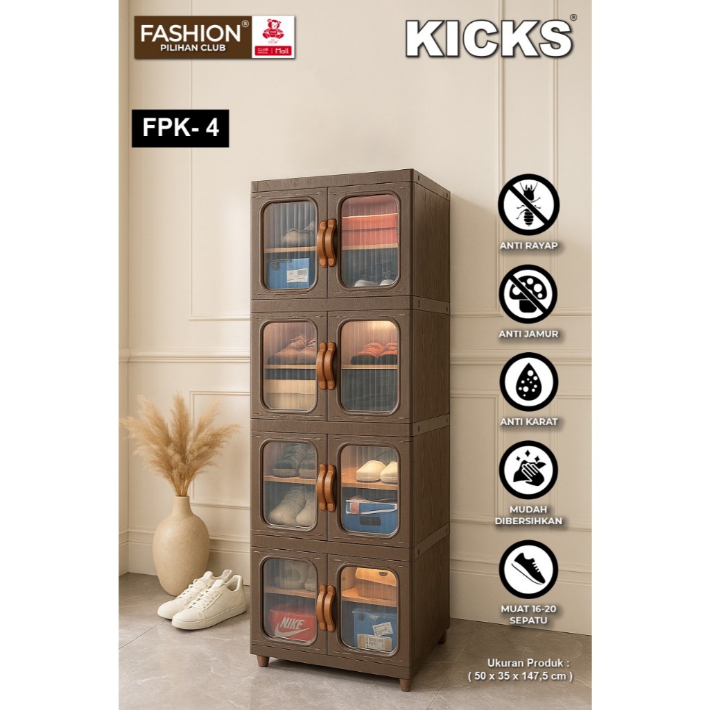 CLUB Rak Sepatu Fashion Kicks FPSR - Lemari Pakaian Plastik - Kabinet Plastik Serbaguna Baju Estetik