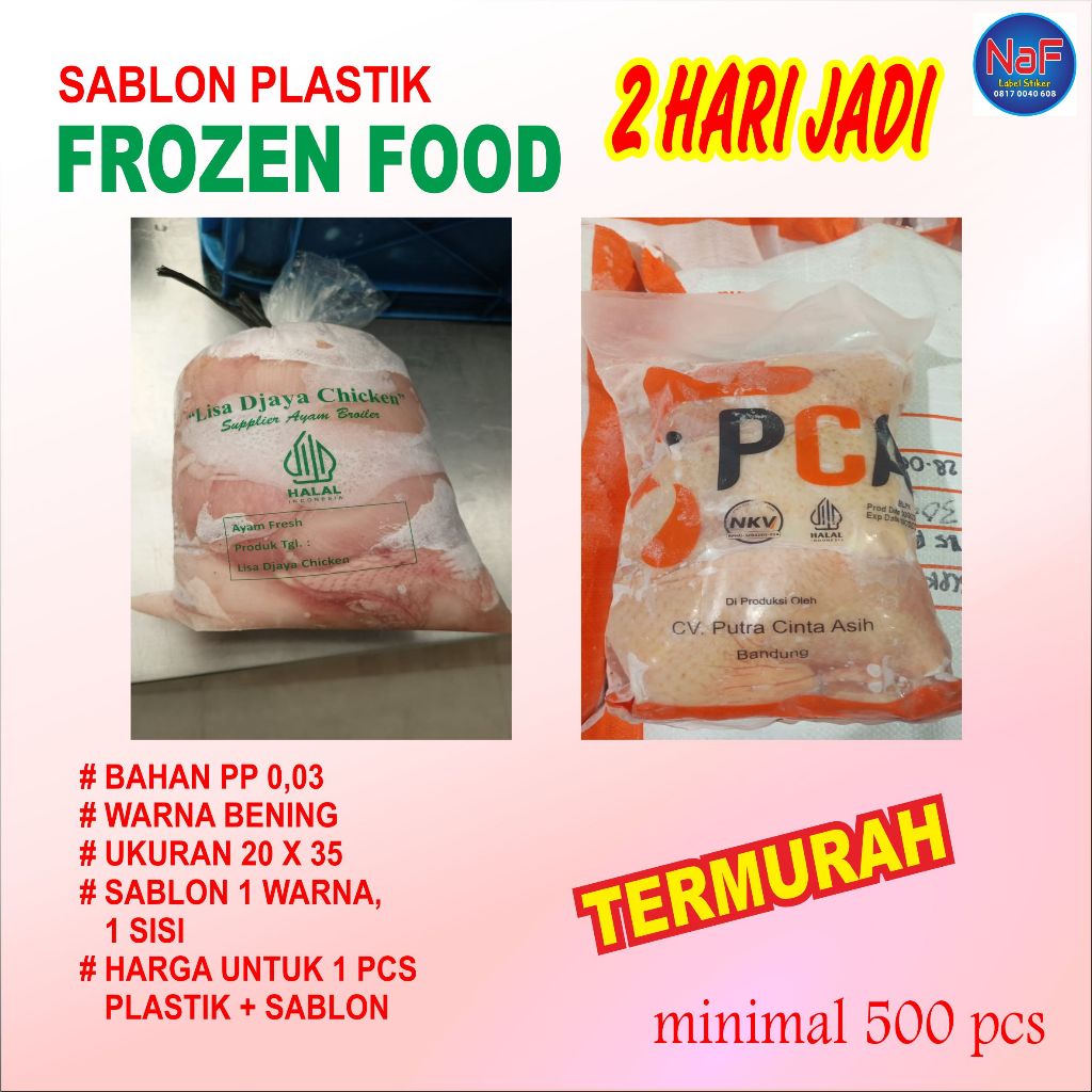 Sablon plastik kemasan mie ayam bakso frozen food custom 20x35 cm