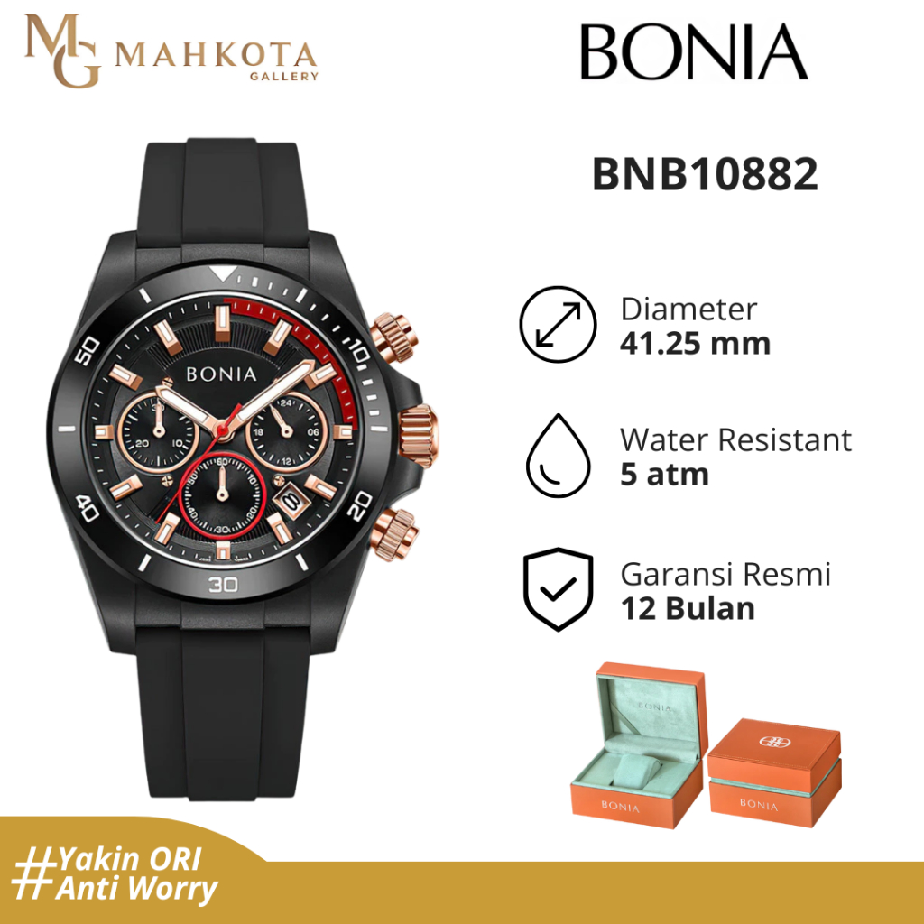 Jam Tangan Pria Bonia BNB10882 Strap Karet Original dan Bergaransi Jam Tangan Palembang