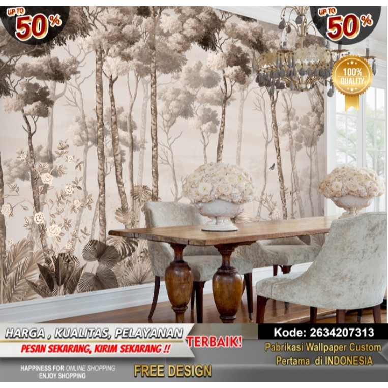 Wallpaper Dinding Custom 3D Vintage | Wallpaper Hutan | Wallpaper Dinding | Wallsticker | Wallpaper 