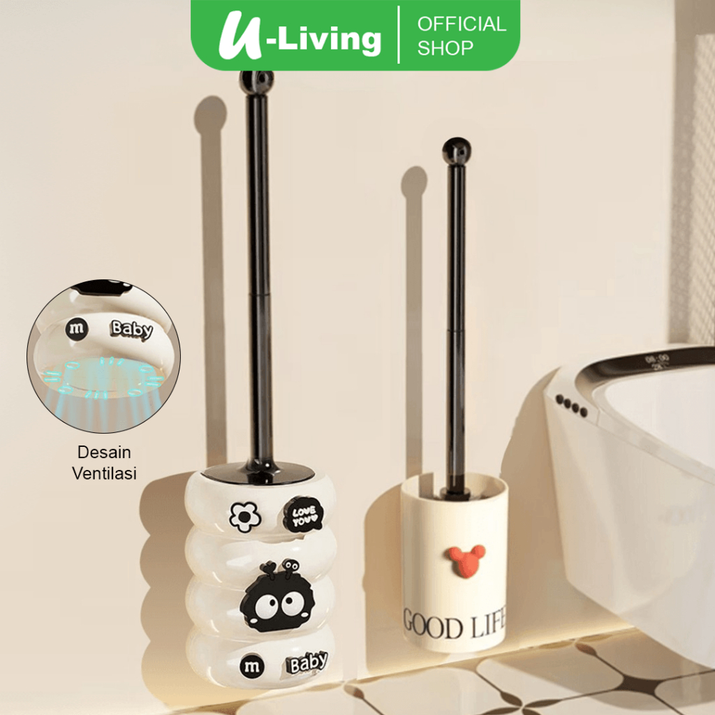 U-Living Sikat Pembersih Toilet Motif Lucu Sikat Closet Duduk Jongkok Dengan Holder BT001