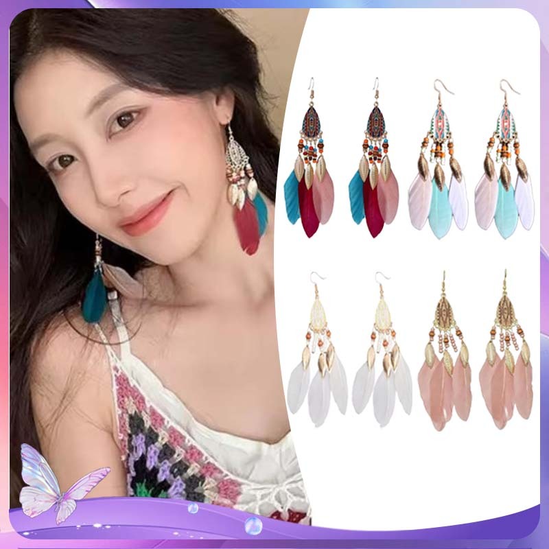 1 Pasang Anting Bulu Wanita Anting Panjang Bulu Anting Jilbab Bulu Anting Gantung Bulu Bohemian