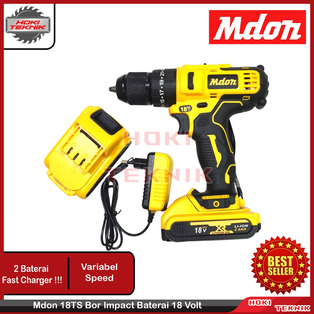 Mdon 18TS Bor Impact Baterai 18 Volt Bor Cordless MDon 18V 2 batre