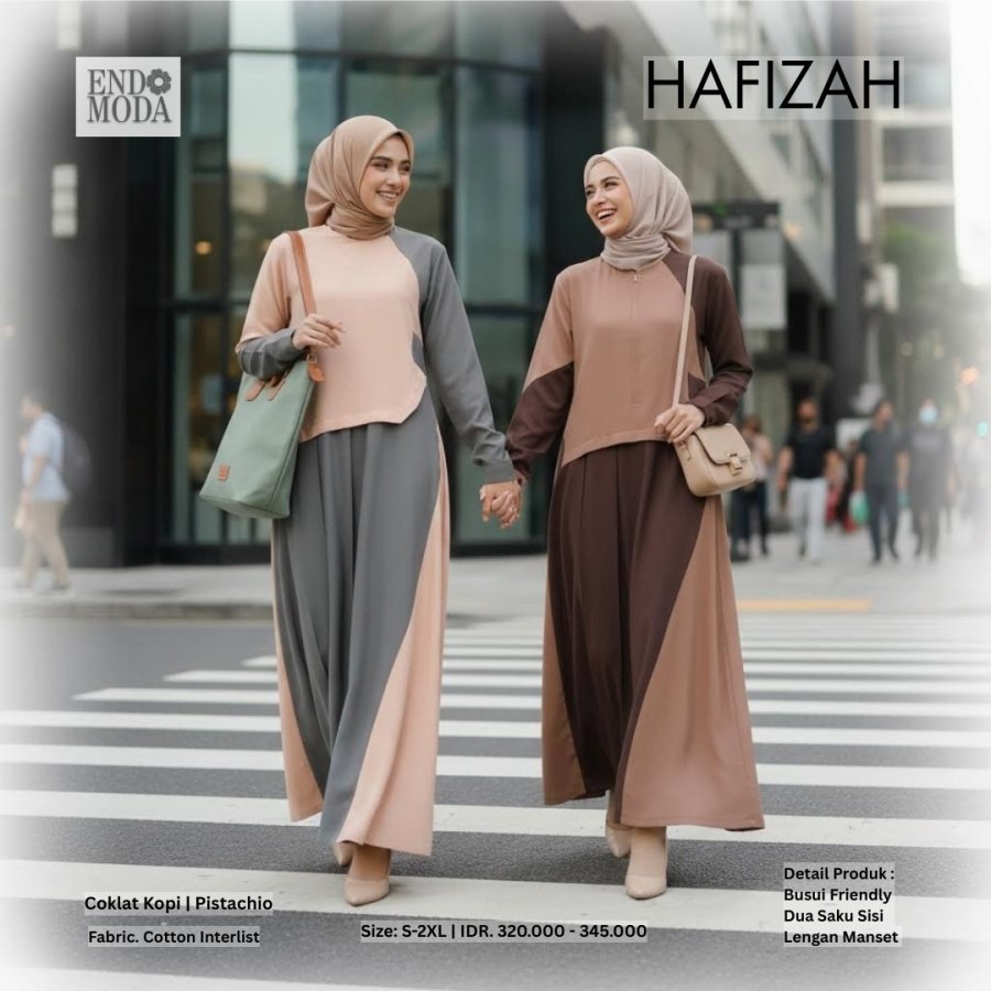 ENDOMODA Dress Hafizah / Gamis Wanita Muslimah Cantik / Outfit Ngantor Liburan Pengajian Nikahan Leb