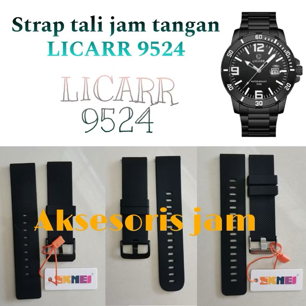 STRAP TALI JAM TANGAN LICARR 9524 BAHAN RUBBER LURUS 22mm STRAP LICARR-9524