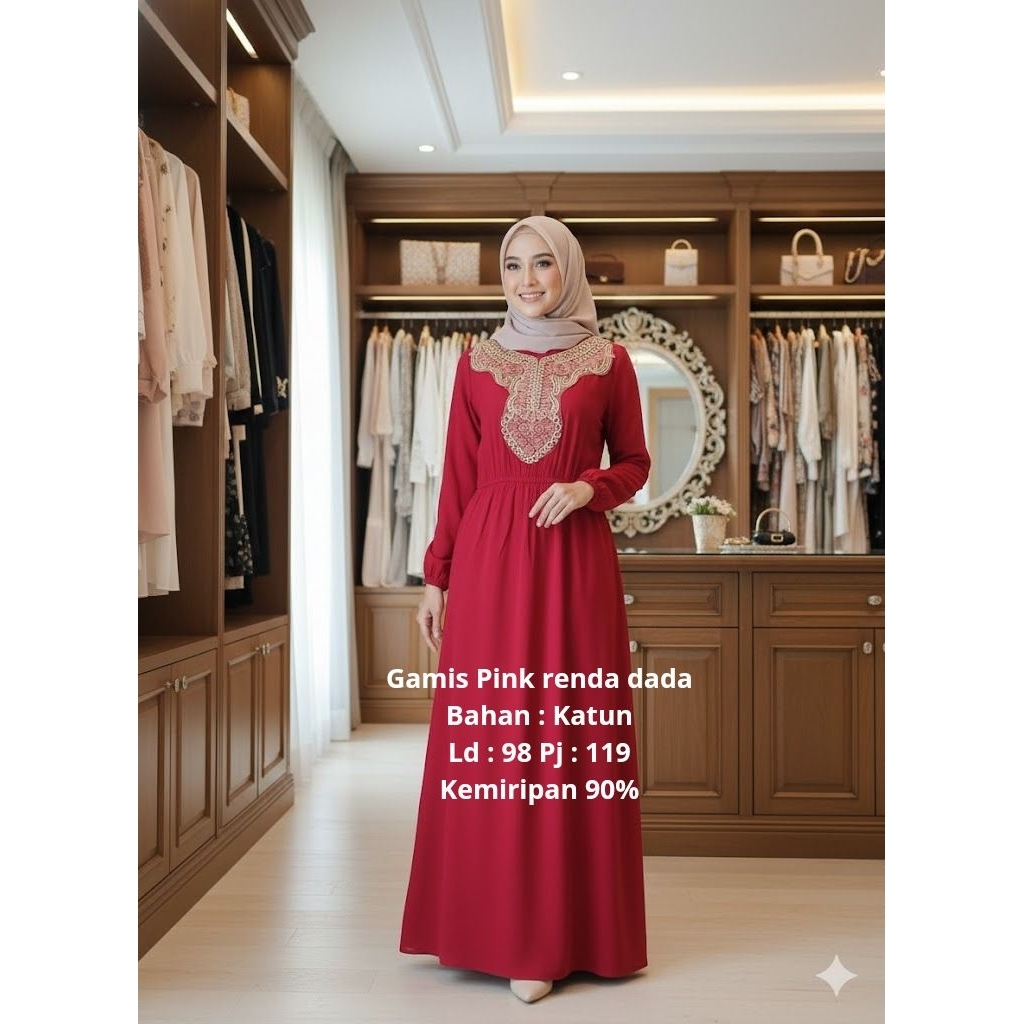 Gamis Pink Renda Dada