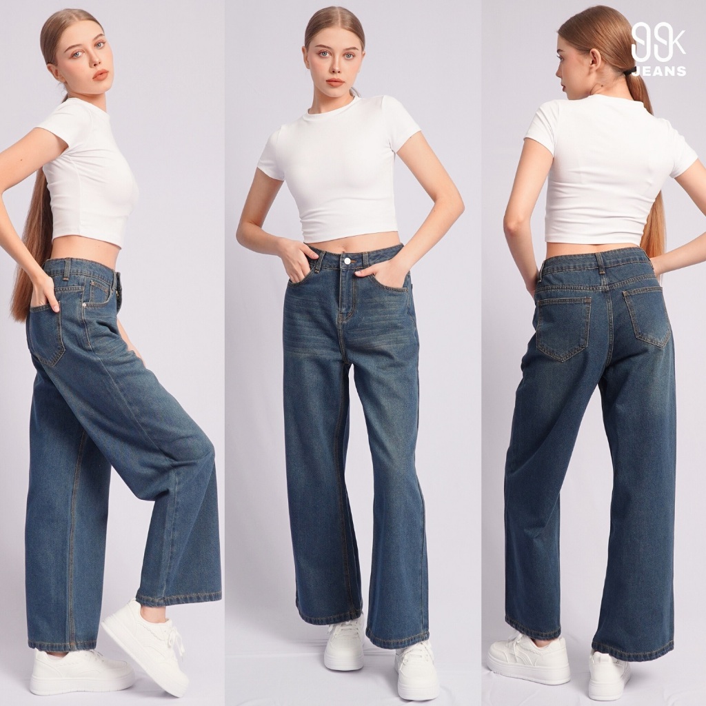 99KJEANS | Lexi Jeans | Celana Jeans Wanita High Waist Dark Blue Straight Leg Loose Fit Denim | Size