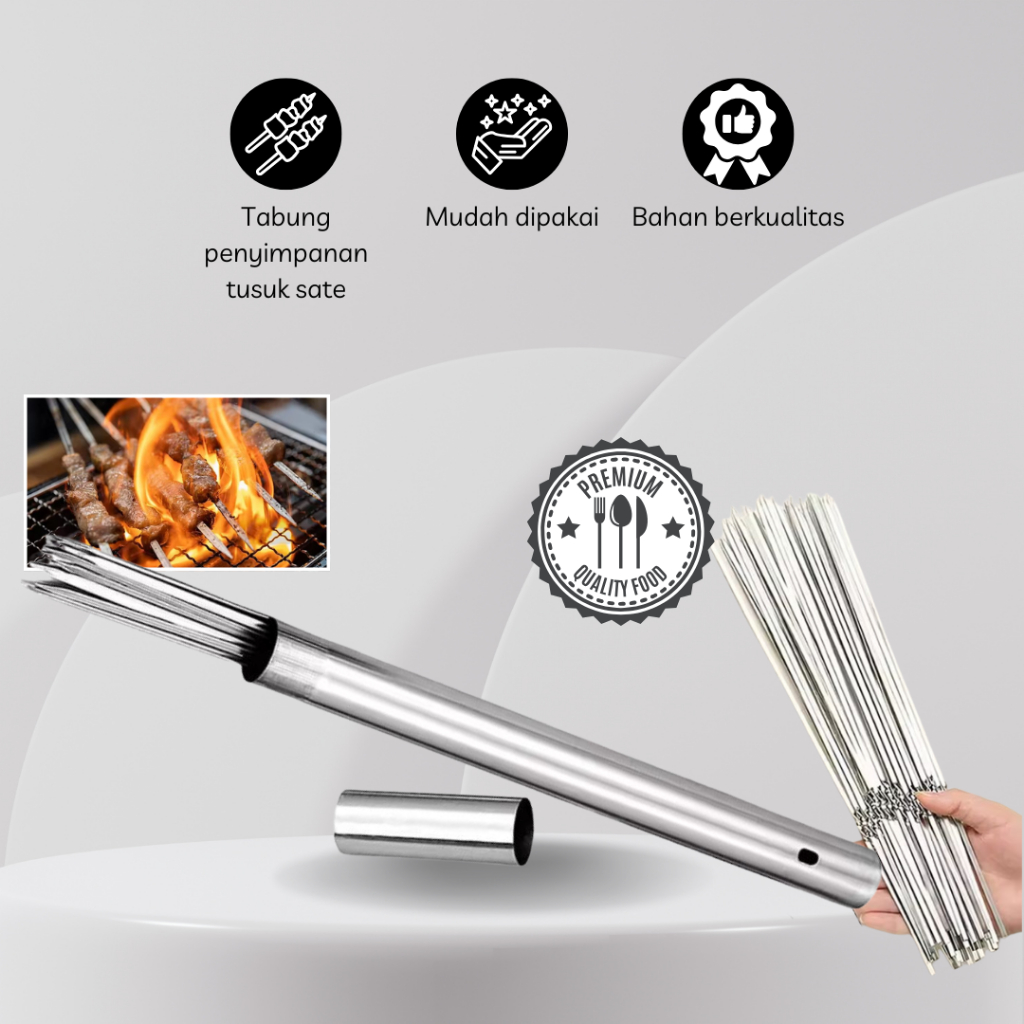 Tabung Penyimpanan Tusuk Sate BBQ Stainless Steel 35cm