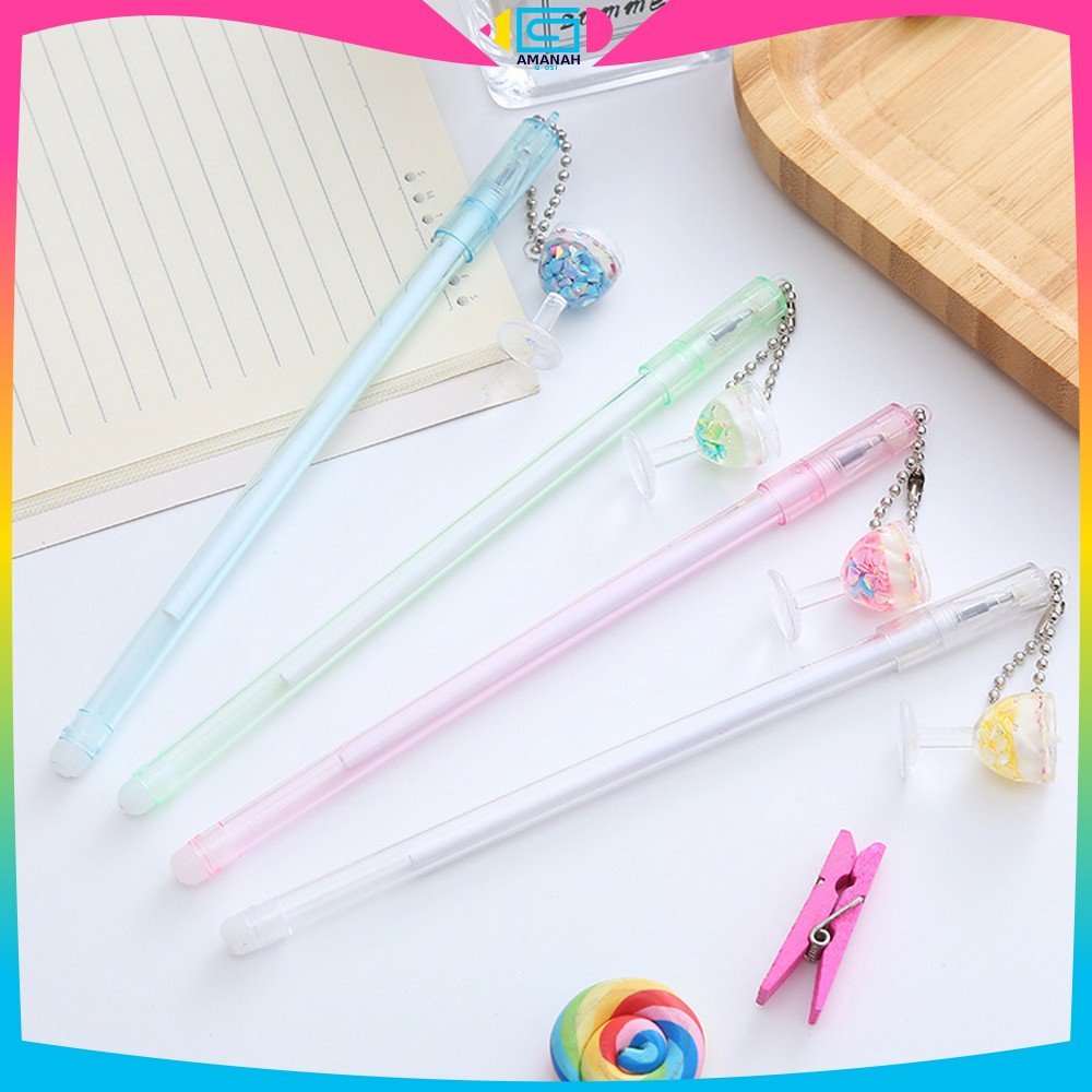 Pena Gel Bolpen Unik Alat tulis kantor Gel karakter Pulpen Gelas Gantungan Pen Karakter Minuman Cang