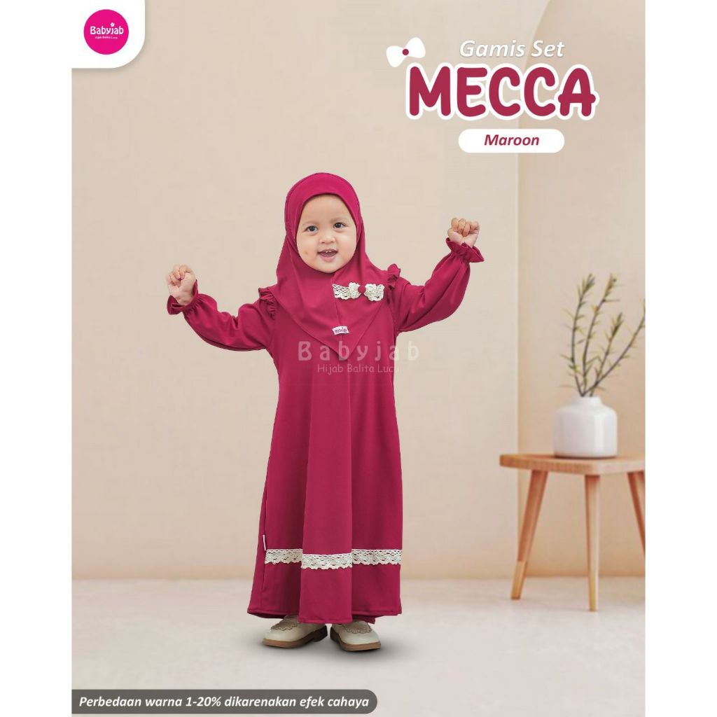 Gamis Set Anak Merah Maroon | Baju Muslim Anak Perempuan usia 8 Tahun Jersey Mecca