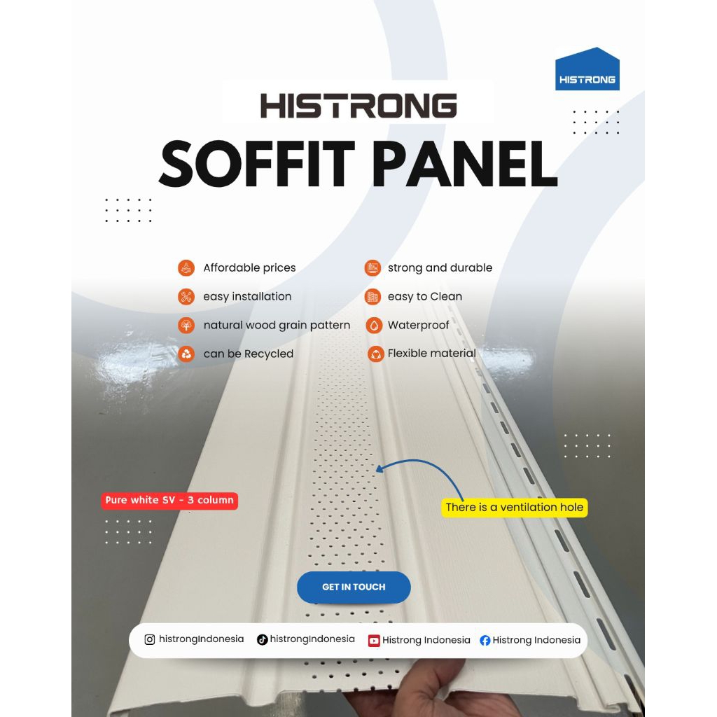 Histrong Plafon PVC Soffit Panel Indoor Outdoor Plafond Wall Panel Pure White