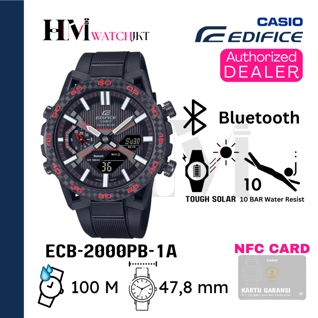 CASIO EDIFICE ECB-2000PB-1ADF Jam Tangan Pria Original Analog-Digital Antiair ECB-2000PB-1A ECB-2000