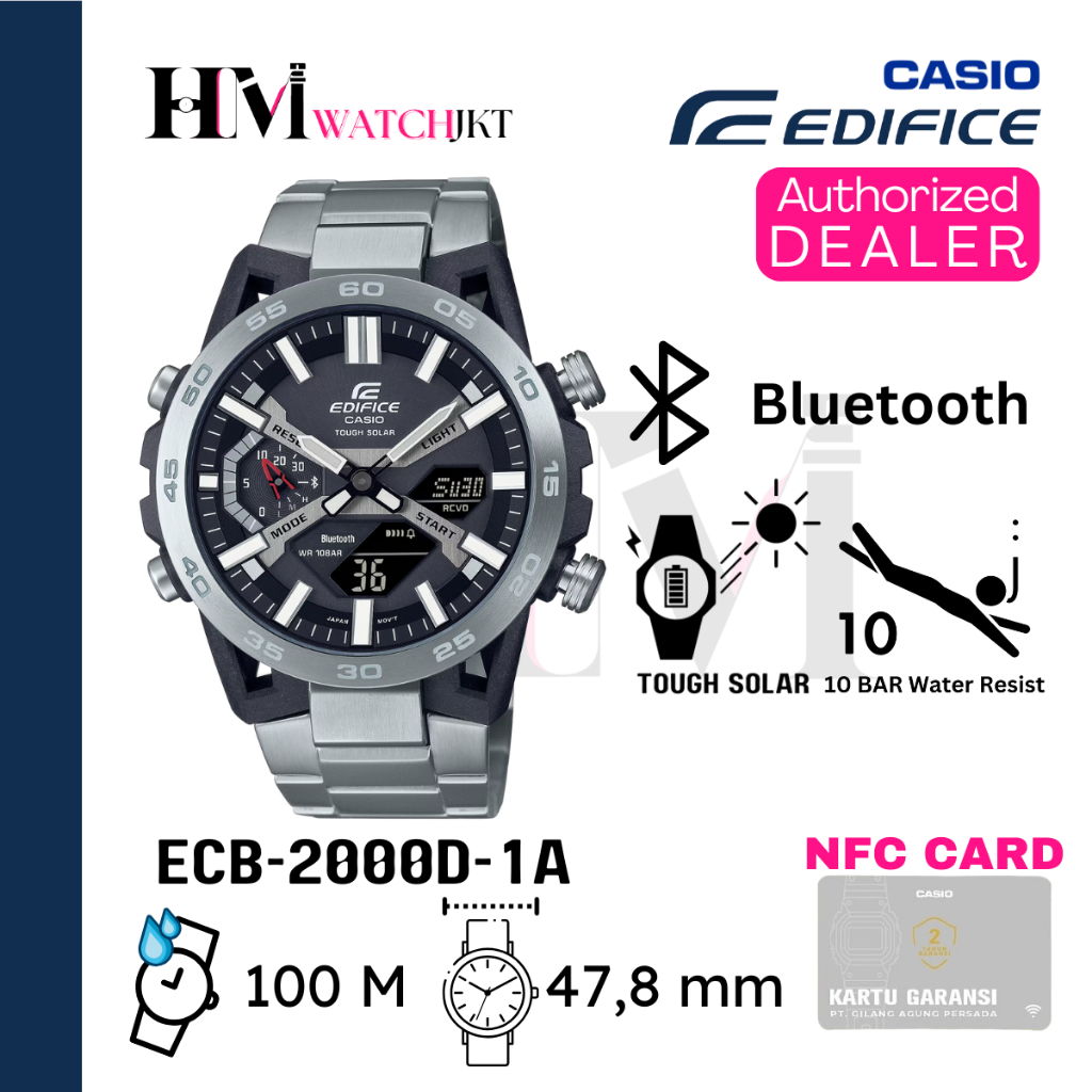 CASIO EDIFICE ECB-2000D-1ADF Jam Tangan Pria Original Analog-Digital Antiair ECB-2000D-1A ECB-2000