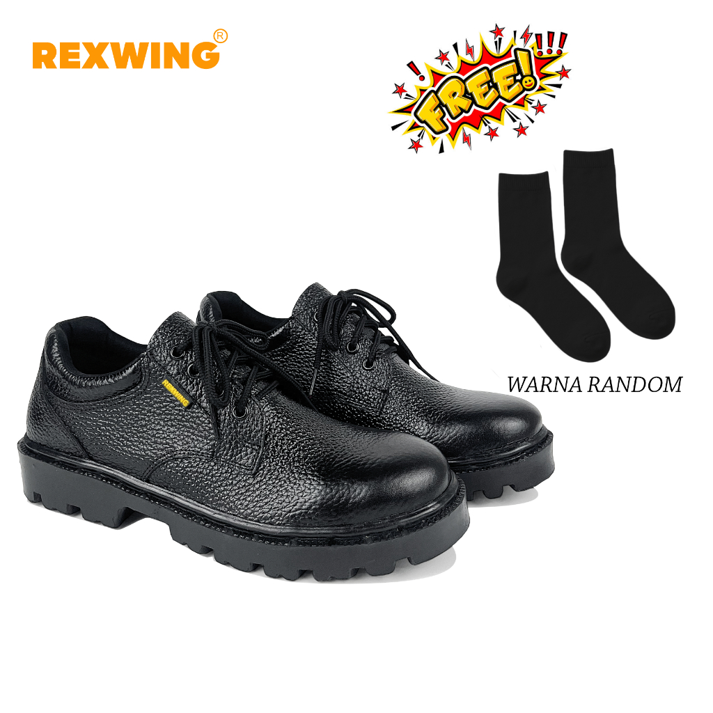 Rexwing - Sepatu Safety Pendek Kulit Sapi Asli Sepatu Safety Pria Sepatu Kerja Outdoor Shoes Low Ori