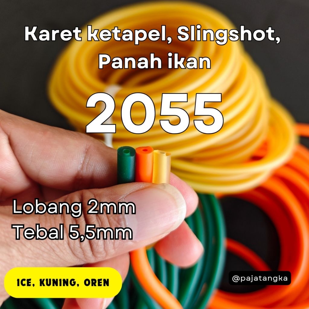 Karet 2055 5,5mm lobang 2mm ketapel ikan, panah ikan slingshot fishing warna kuning oren dan green i