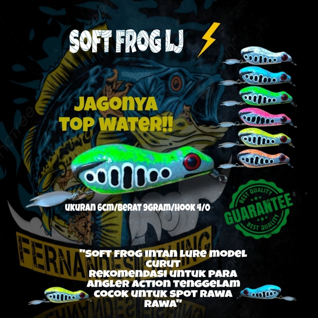 Soft frog LJ ukuran 6cm berat 9gram umpan cating toman dan gabus