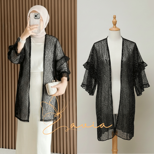 Outer Brokat Premium Model Kimono - Luaran Kebaya Modern Kondangan Wanita - Cardigan Tile Mutiara Me