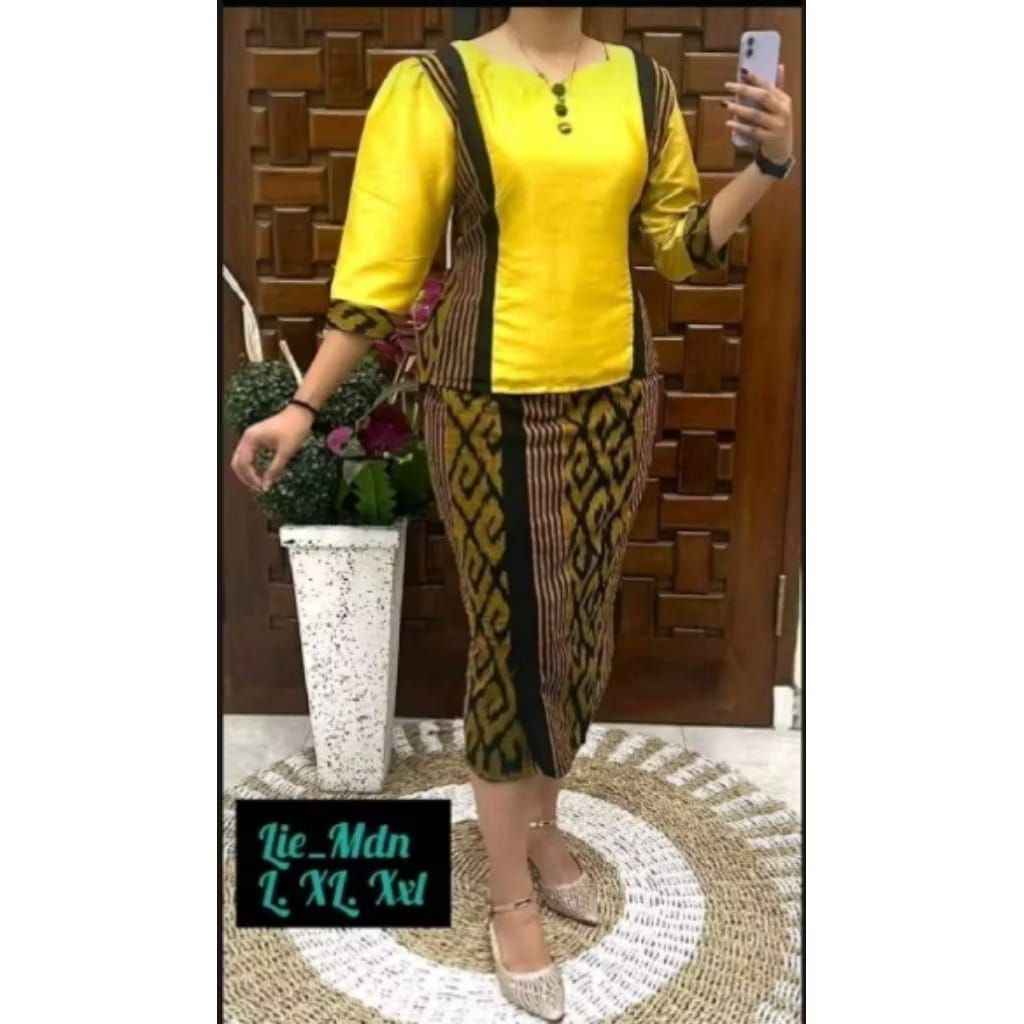 BEST SELLER,SETELAN TENUN WANITA KOMBINASIKAIN POLOS KAIN TOYOBO,SET WANITA,BAJU SERAGAM,BAJU KANTOR