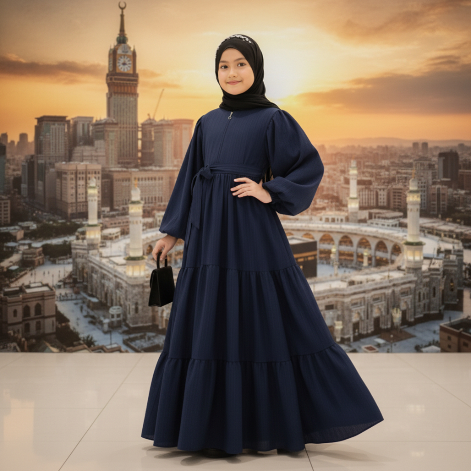 Gamis Anak Polos Katun Rayon Rempel Polos Dress Muslim Anak Tali Pinggang Aktif Nyaman Dipakai