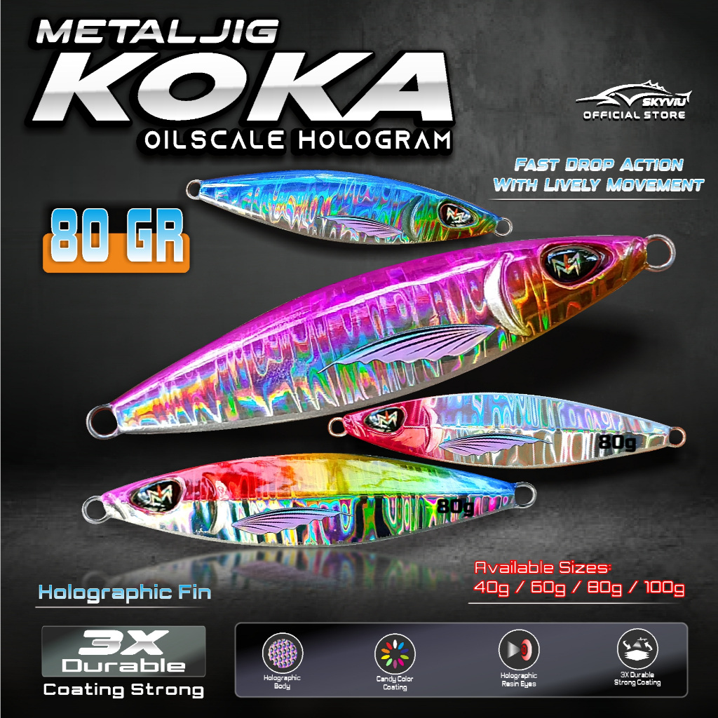 Umpan Metal Jig 80 Gram SKYVIU KOKA Hologram Motif Minyak Umpan Slow jig 80g Umpan Pancing Laut Dala
