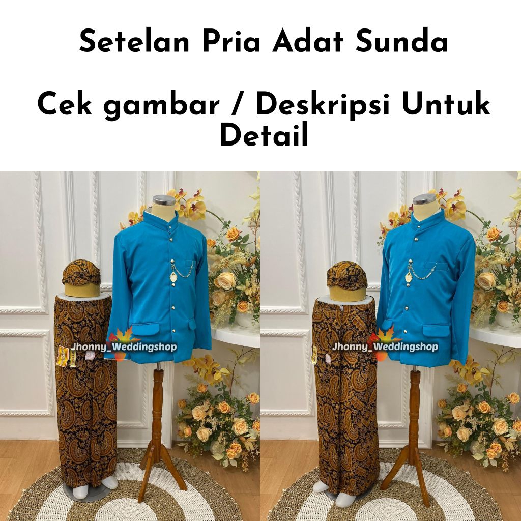 [1 Set] Setelan Pria Adat Jawa Sunda | Beskap + Jarik Instan + Blangkon Sunda + Benggol - Motif Seme