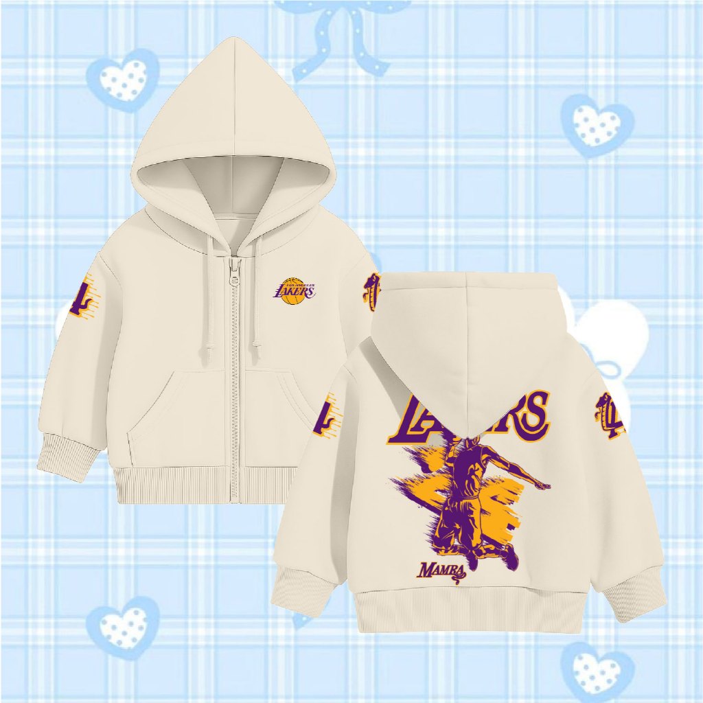 Kotakids - Hoodie Anak Zipper Sablon Dtf Mamba Lakers Anak Laki-Laki - Perempuan Umur 4-15 Tahun / J