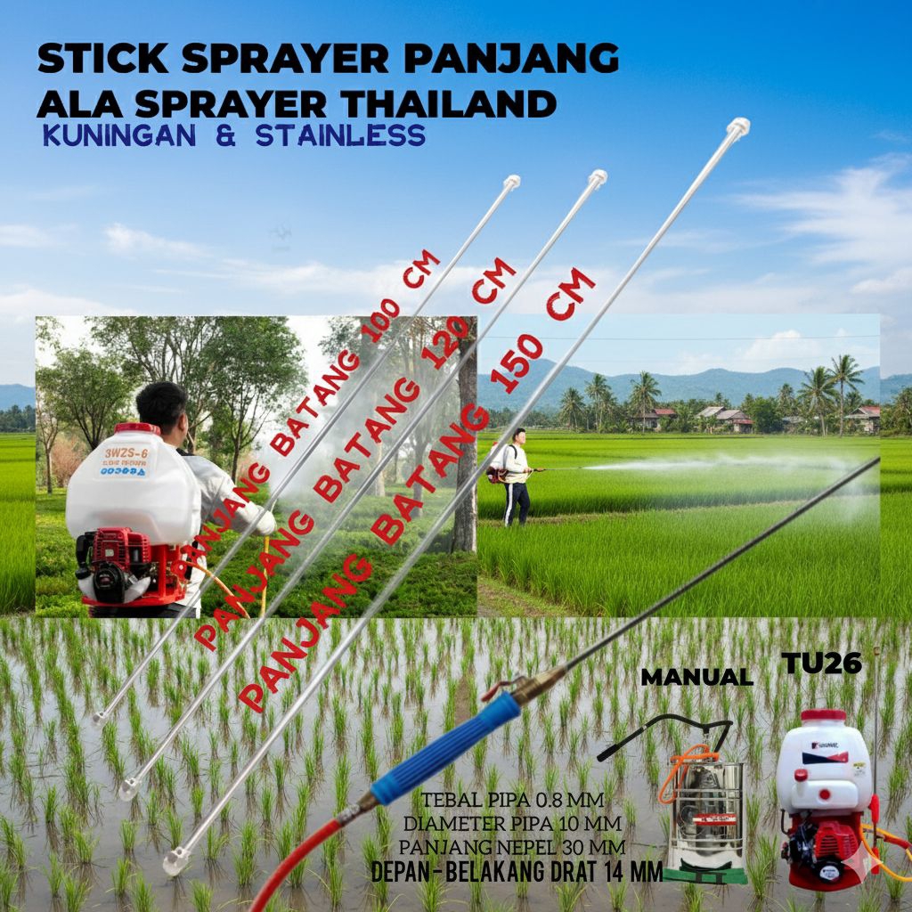 Stik Sprayer Stainless Steel Panjang Untuk Knapsack Sprayer Mesin TU-26