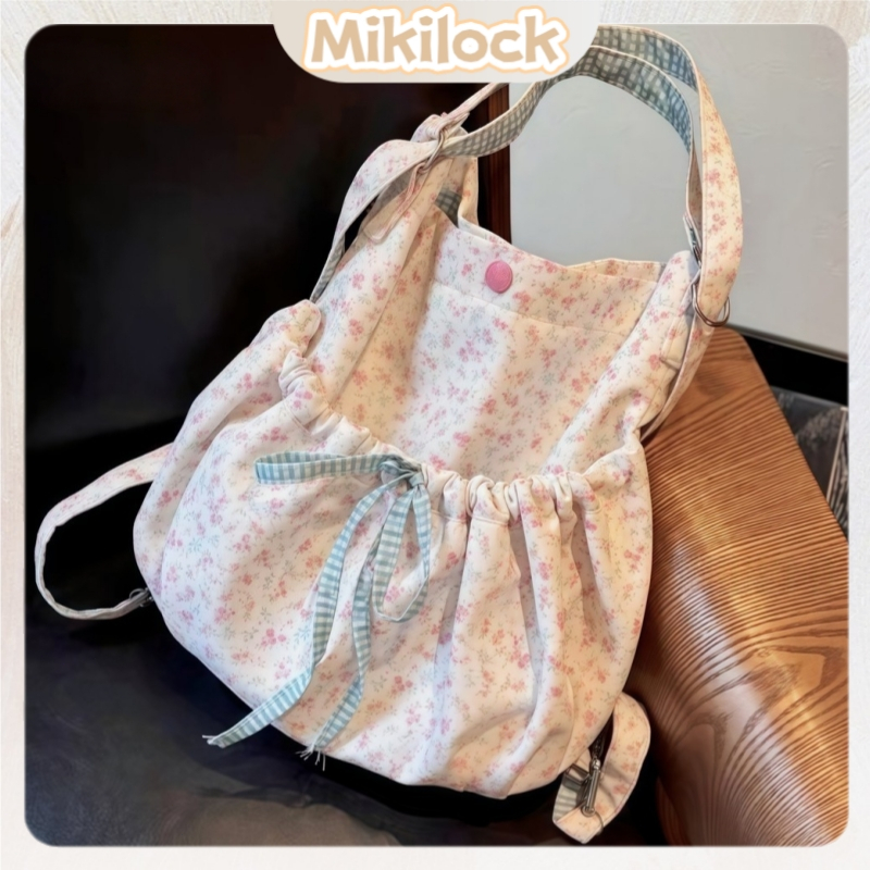 Tas Kanvas Bunga Tas Ransel Mini Motif Korea Tas Sekolah SMA Tas Sekolah Aesthetic lucu Wanita