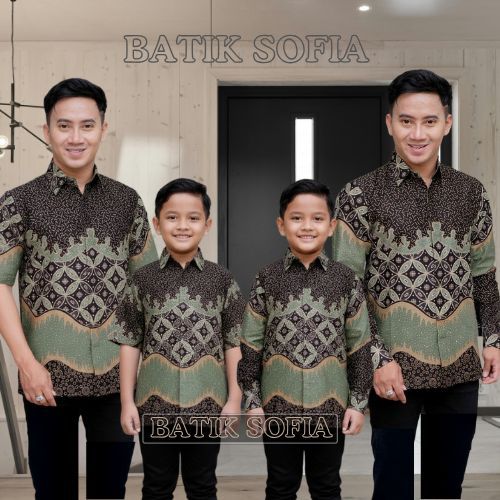 TERBARU KEMEJA batik ayah dan KEMEJA Batik anak cowok BATIK Hijau sage Green