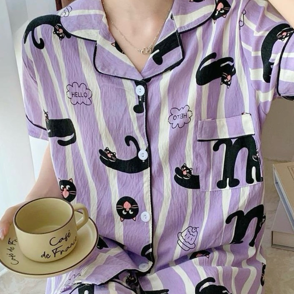 A42 - Piyama Wanita -  Sleepwear - Baju Tidur Premium - Piyama Lengan Pendek - Baju Tidur Lucu