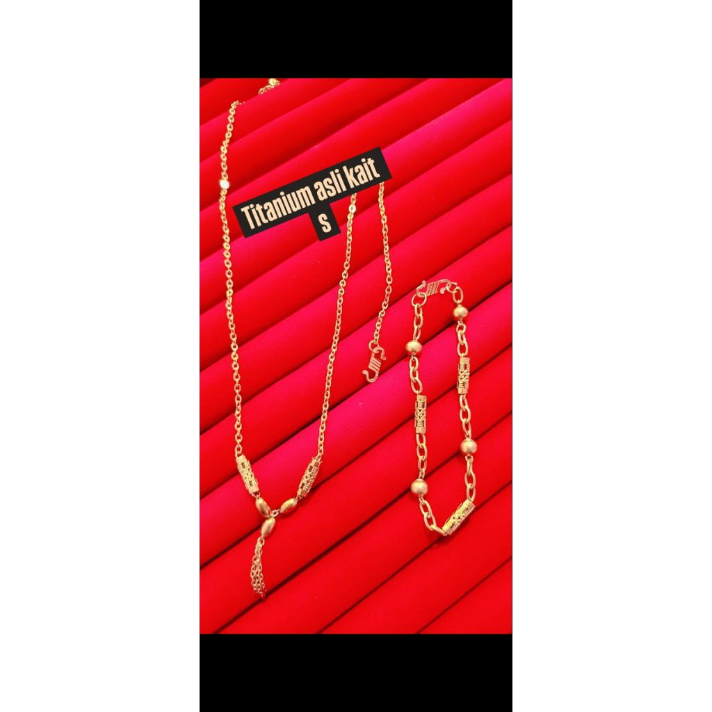 set gelang kalung titanium asli berlapis emas asli 23 kr