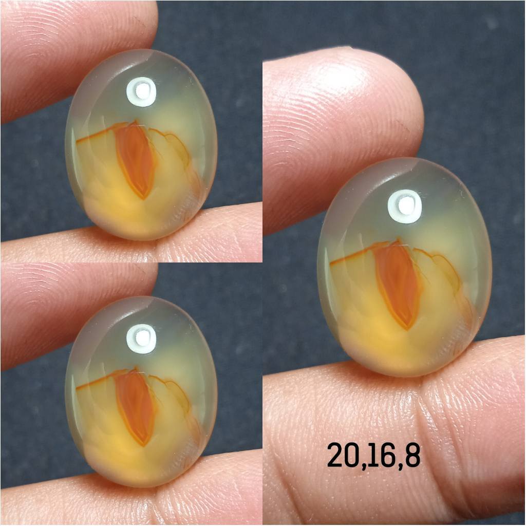 Natural Batu Akik Kristal Motif Gambar Kantong Semar Menyan Merah Antik