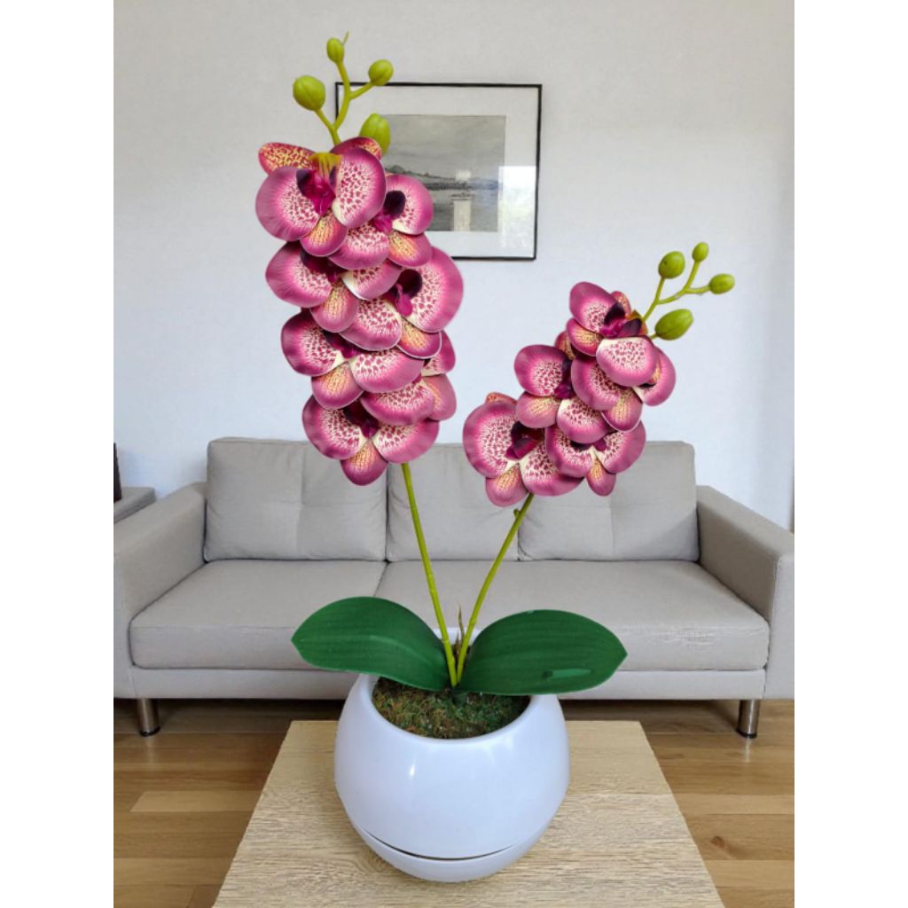 Bunga anggrek LATEX artificial 2 cabang dengan pot bola