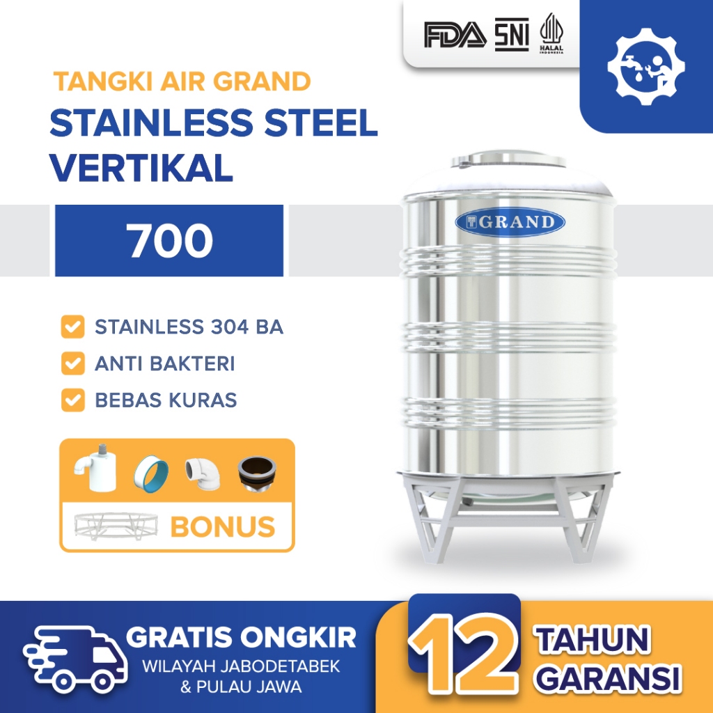 Tangki Tandon Toren Air Stainless Steel Grand TSV 700 550 Liter Anti Karat Free Ongkir