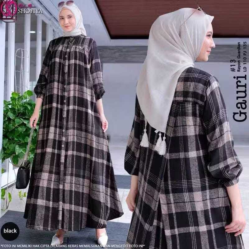Gamis Katun Rayon Premium Motif Kotak Jumbo Gamis Wanita Terbaru
