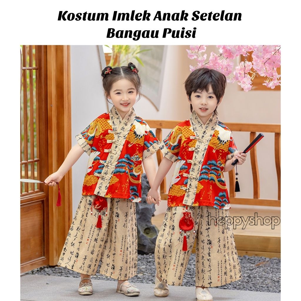 Kostum Imlek Anak Setelan Bangau Puisi Baju Hanfu Cina China Laki Laki Perempuan
