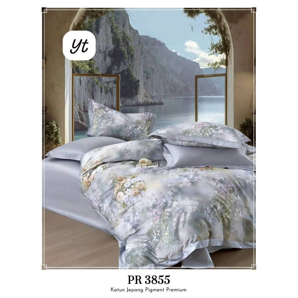 BEDCOVER + SPREI KATUN JEPANG ASLI MOTIF BUNGA MAWAR ROSE/ BUNGA SEGAR CANTIK  (FREE KARET ANTI GESE