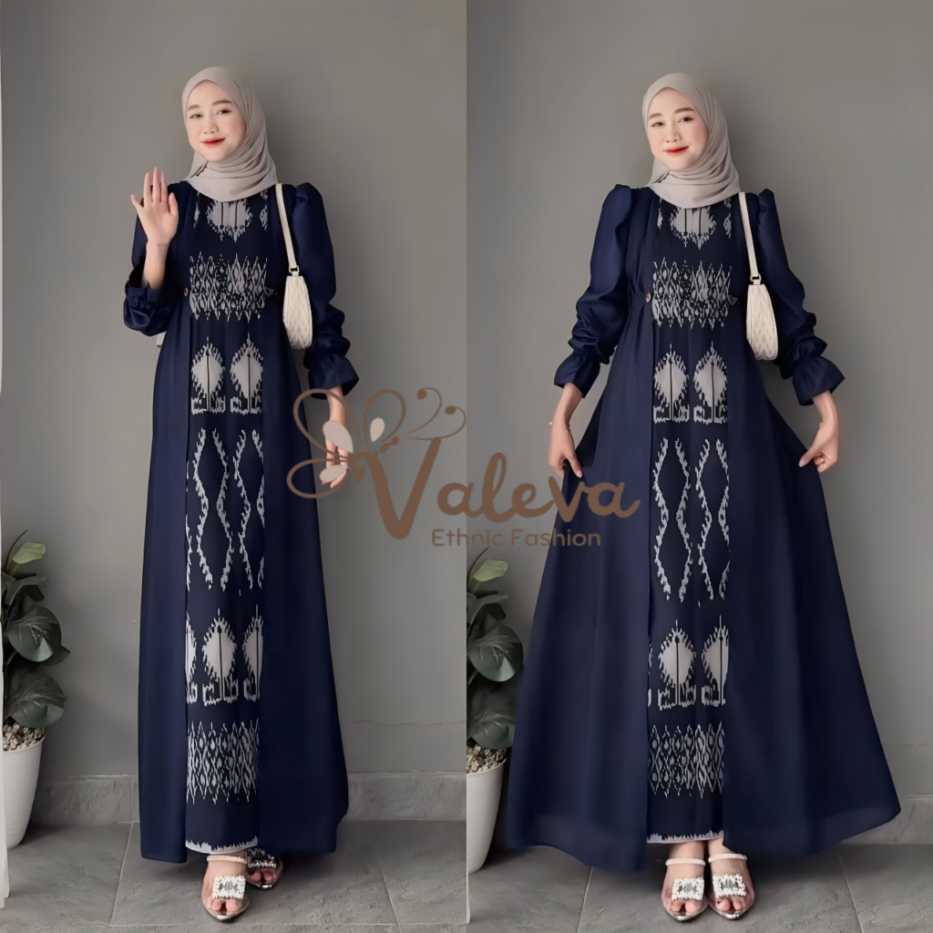 Safitri Dress Baju Tenun Couple Navy Outfit Kondangan Lebaran Setelah Pasangan Sarimbit Keluarga