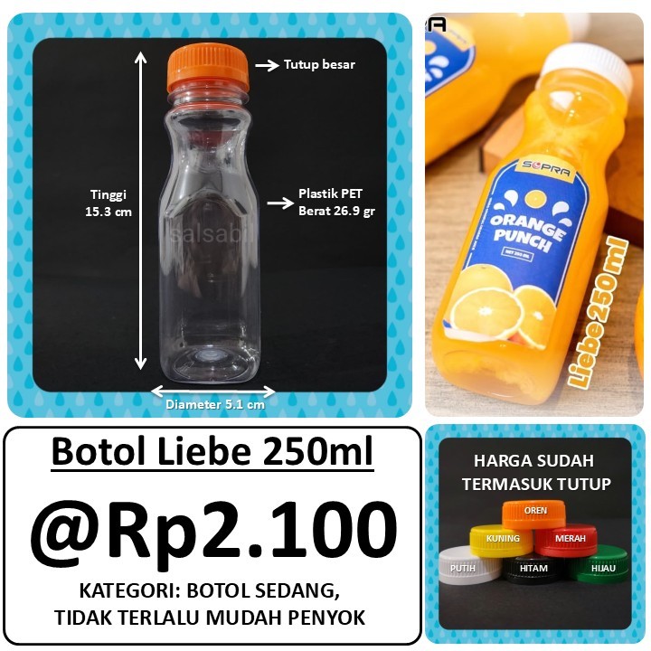Botol Liebe 250ml / botol plastik tebal 250ml / botol unik (isi 20 botol)