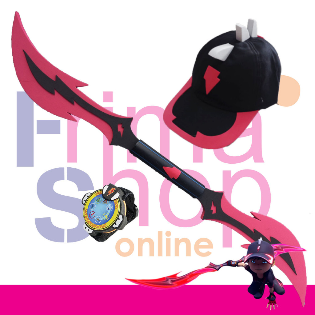 PAKET TOPI + JAM TANGAN + MAINAN PEDANG TOMBAK BOBOIBOY HALILINTAR