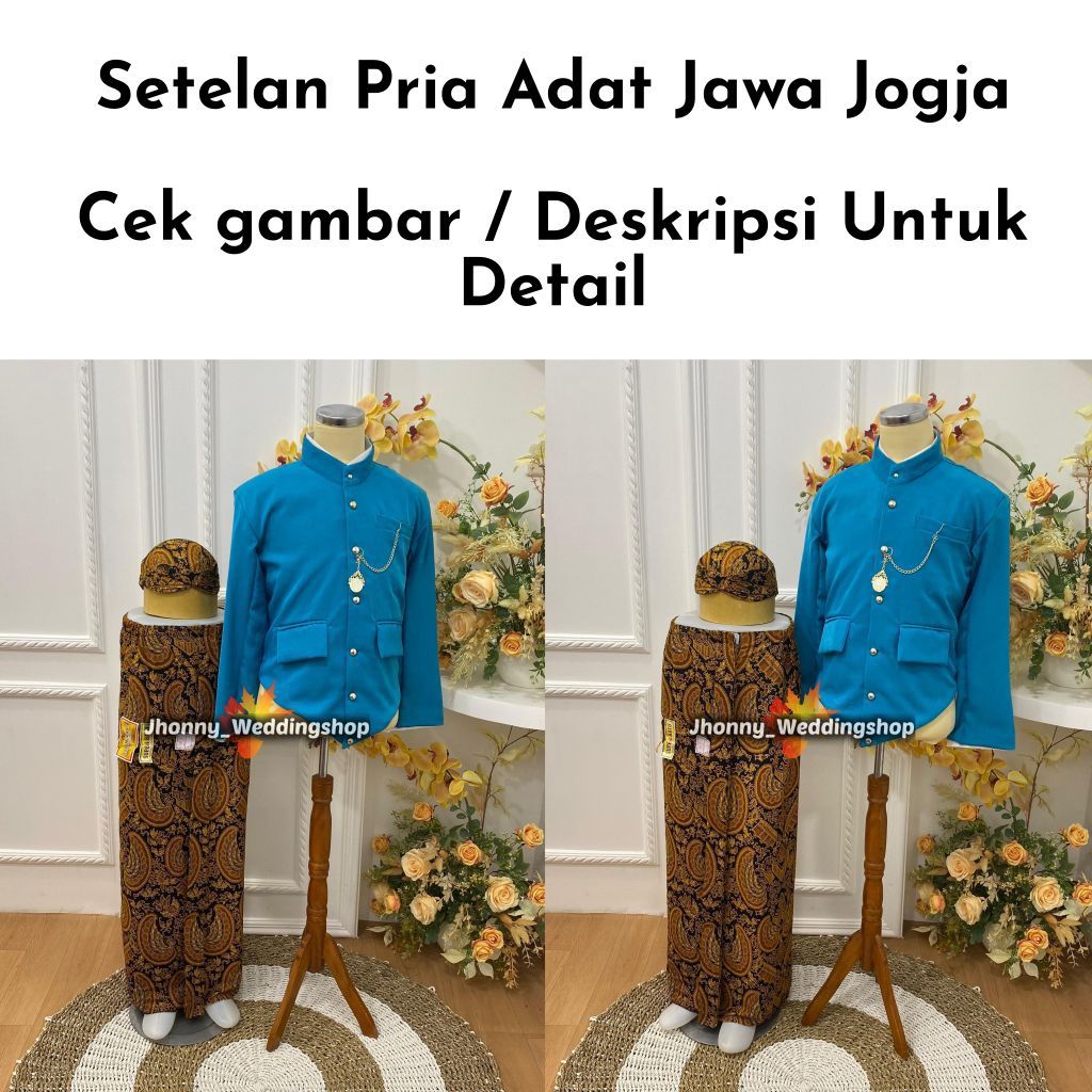 [1 Set] Setelan Pria Adat Jawa Jogja| Beskap + Jarik Instan + Blangkon Jogja + Benggol - Motif Semen