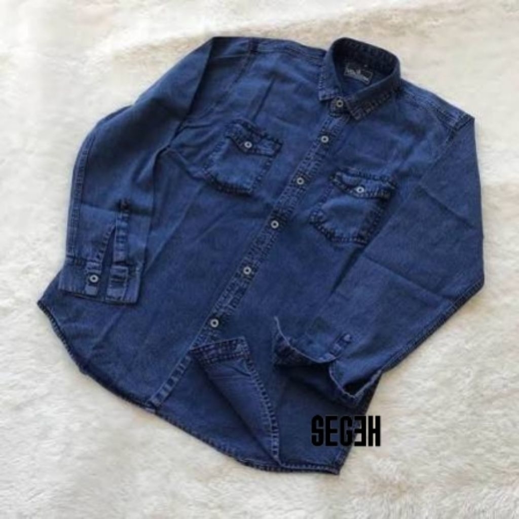 BAJU KEMEJA HEM DENIM JEANS PRIA LENGAN PANJANG PREMIUM DISTRO CASUAL  ATASAN PRIA LENGAN PANJANG